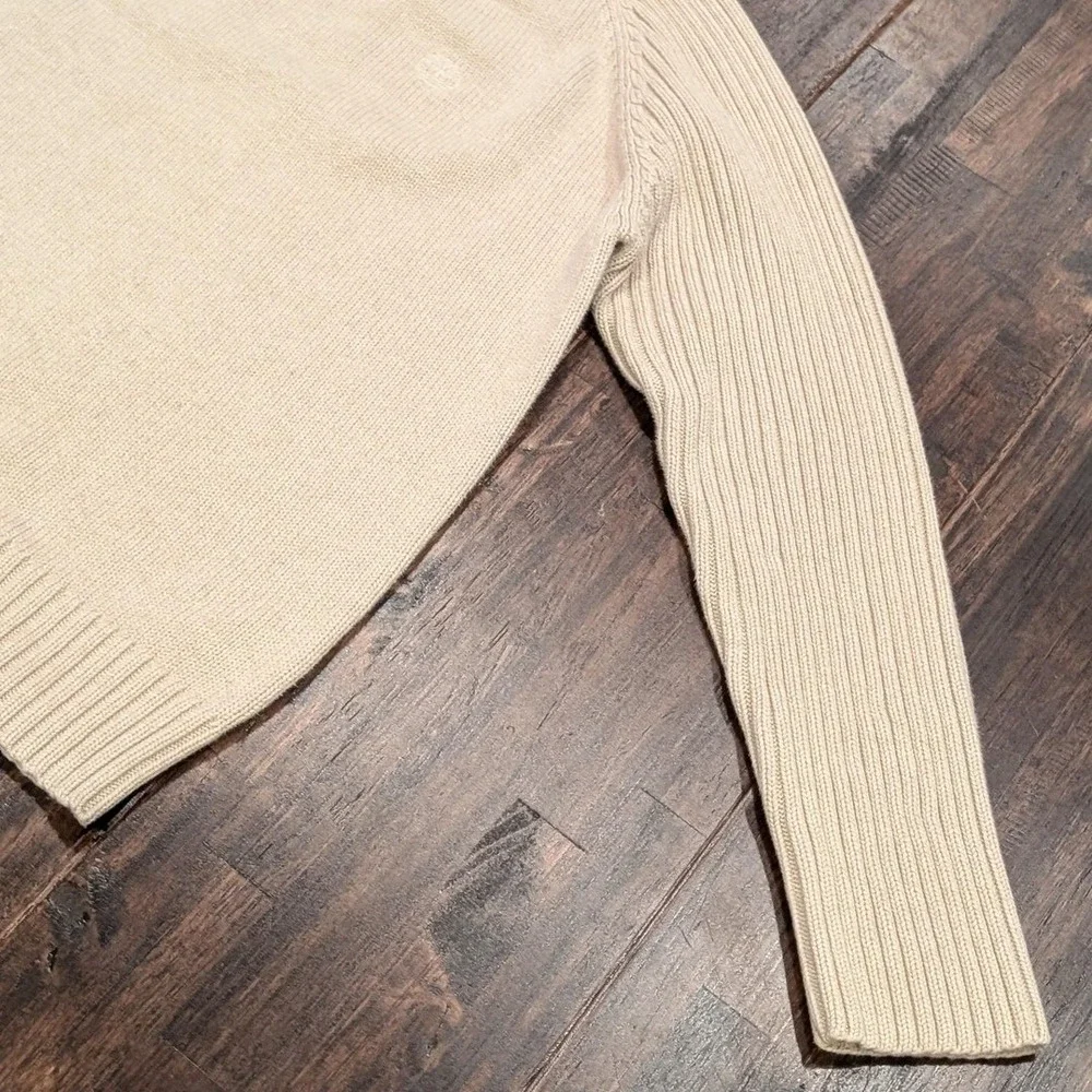 Timberland Sweater Mens XL Fits L Beige Cream Cotton Raglan‎ Ribbed Crewneck Y2K